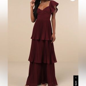 Lulus Burgundy Ruffle Dress XS